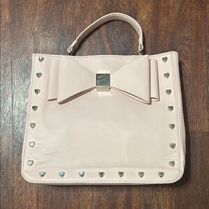 Betsey Johnson Pale Pink Bow-Accent Top Handle Satchel